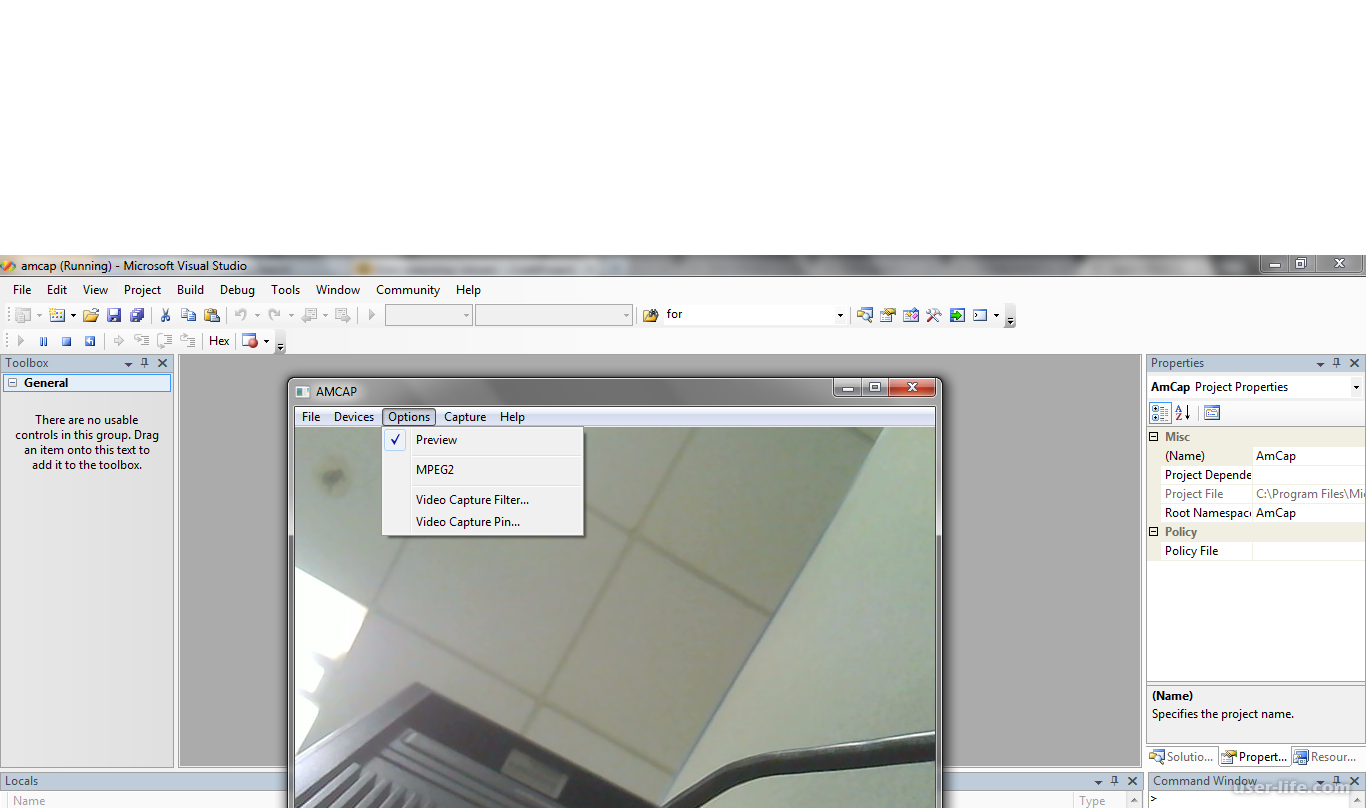 Программа amcap для просмотра и захвата изображения с камеры