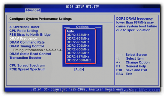 Установка частоты модулей RAM в BIOS